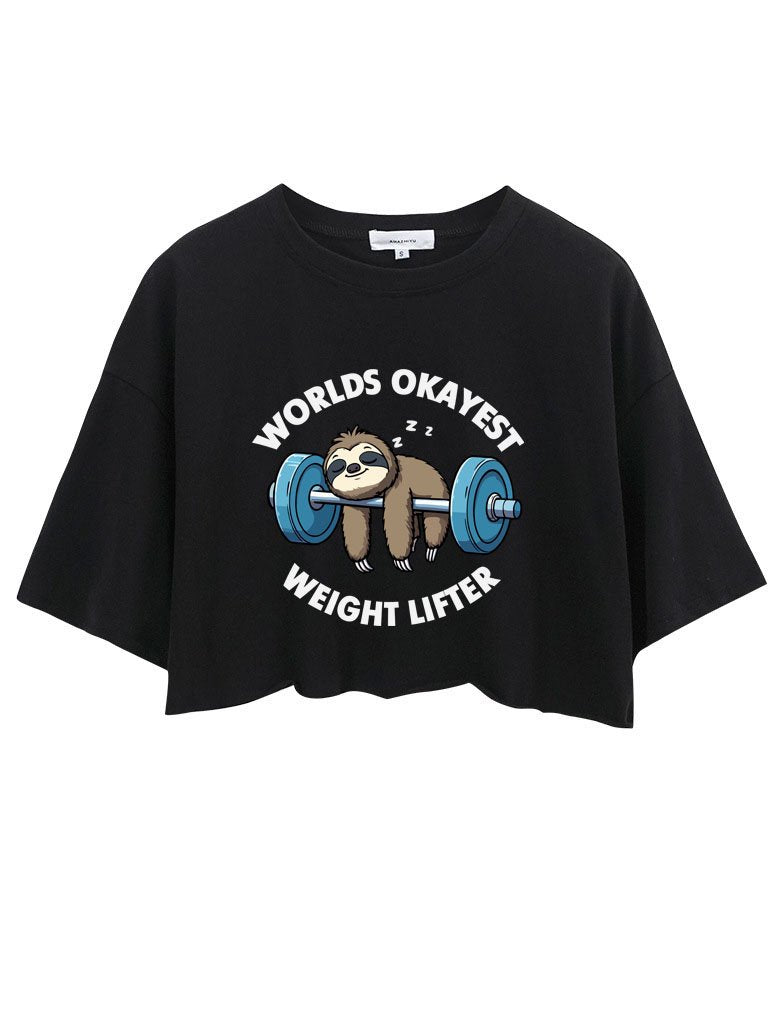 WORLDS OKAYEST WEIGHT LIFTER CROP TOPS