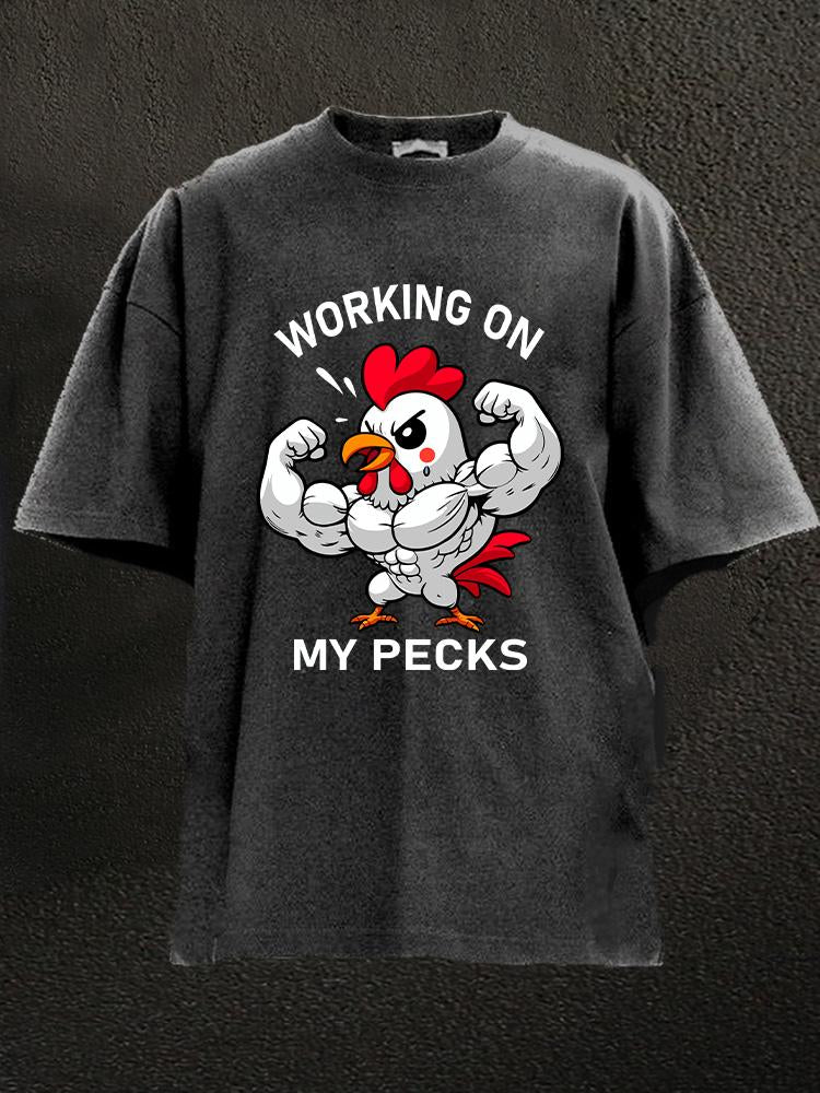 working on my pecks Washed Gym Shirt