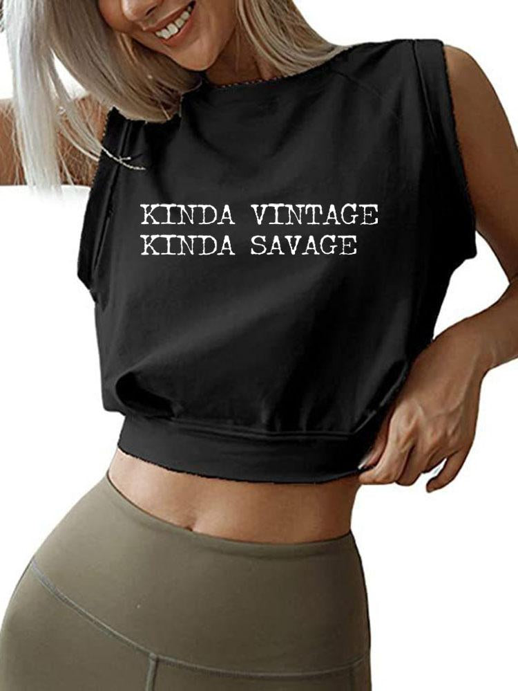 KINDA VINTAGE KINDA SAVEAGE SLEEVELESS CROP TOPS