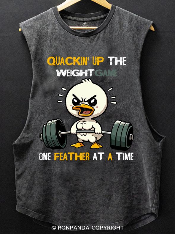 quackin'up the weightgame one feather at a time SCOOP BOTTOM COTTON TANK