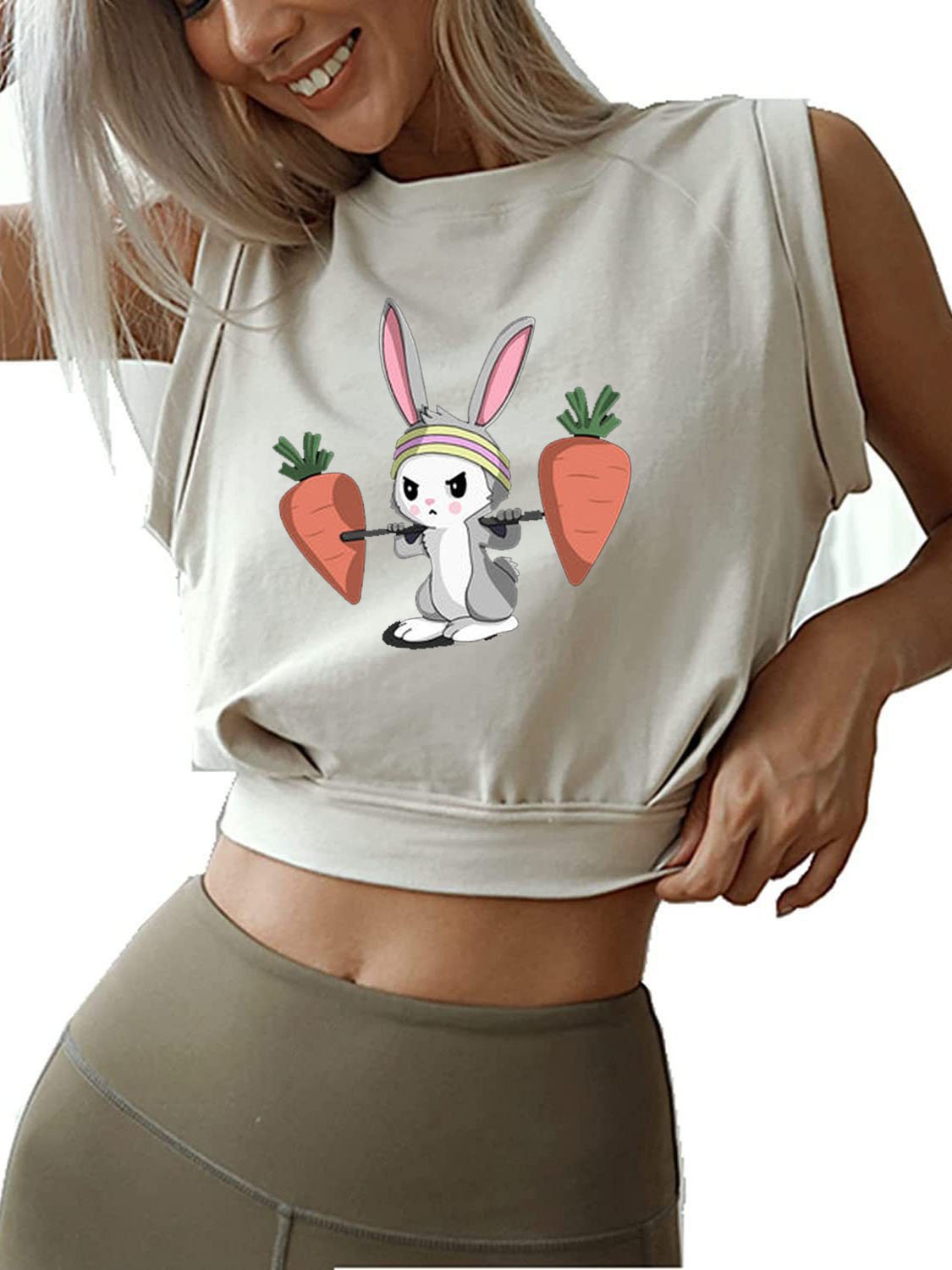 SQUAT RABBIT SLEEVELESS CROP TOPS