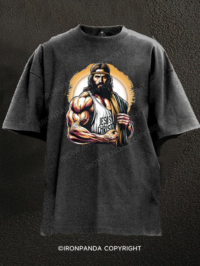 Jesus Flexes His Muscles Washed Gym Shirt