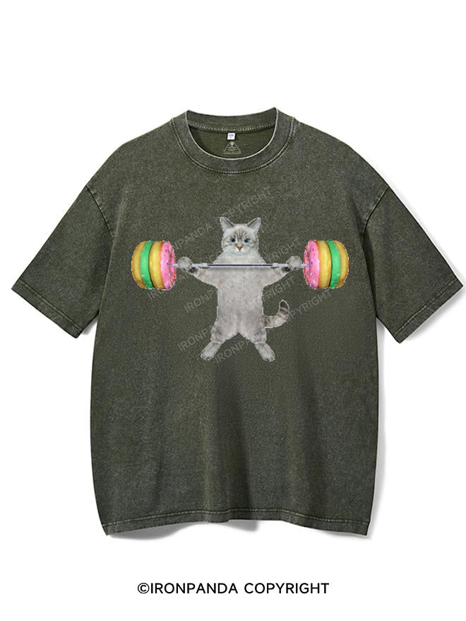 A CAT LIFTS DONUT BARBELL VINTAGE GYM SHIRT