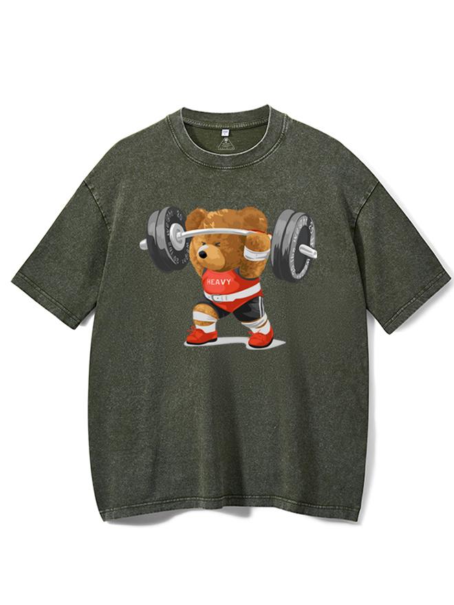 bear weightlifting Washed Gym Shirt