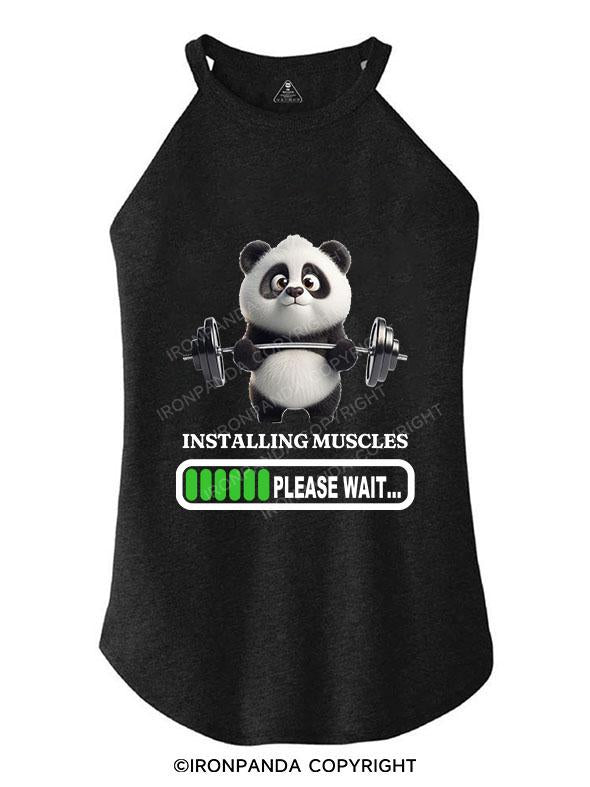 PANDA INSTALLING MUSCLES PLEASE WAIT TRI ROCKER COTTON TANK