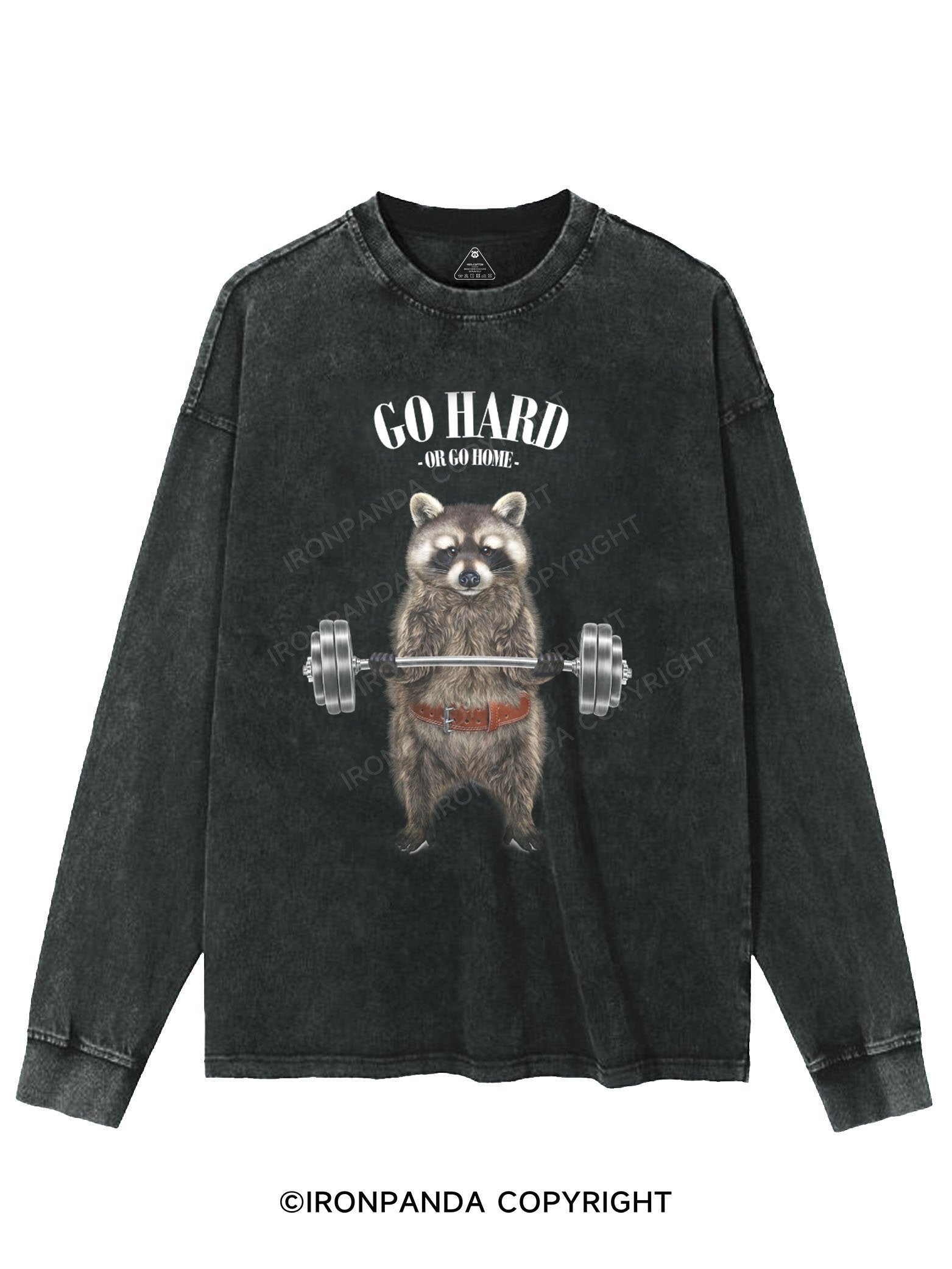 Raccoon Weightlifting WASHED LONG SLEEVE SHIRT