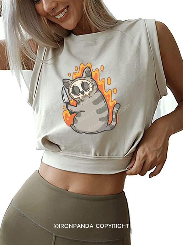 ANGRY SKELETON KITTEN KILLER SLEEVELESS CROP TOPS