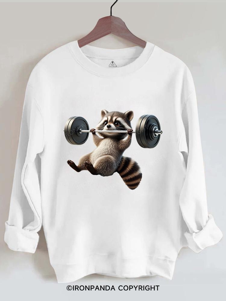 bench press raccoon Gym Sweatshirt