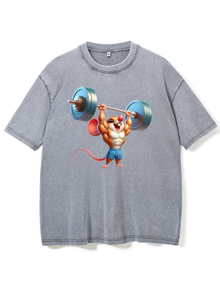 Muscular Mouse Lifting Washed Gym Shirt