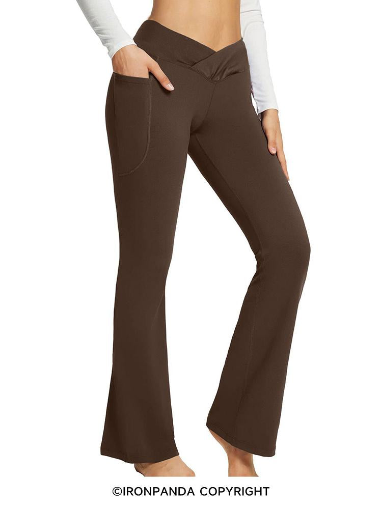 High Waist Cross Wide Leg Dark Coffee Yoga Pants