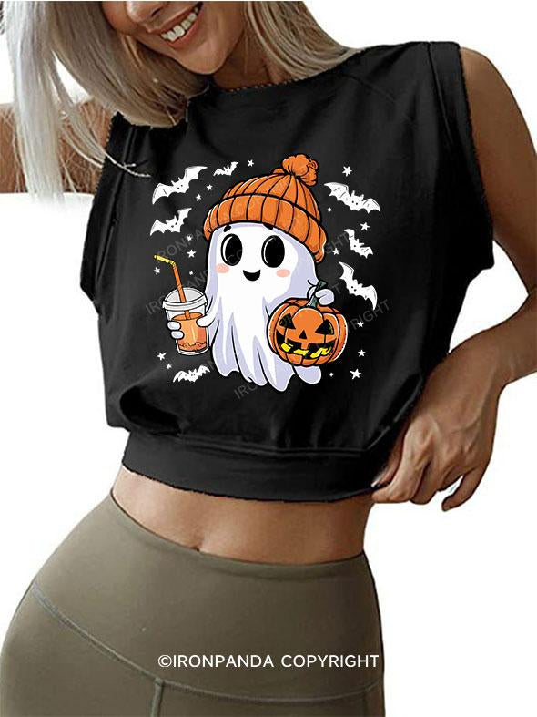 HALLOWEEN ICED COFFEE GHOST SLEEVELESS CROP TOPS