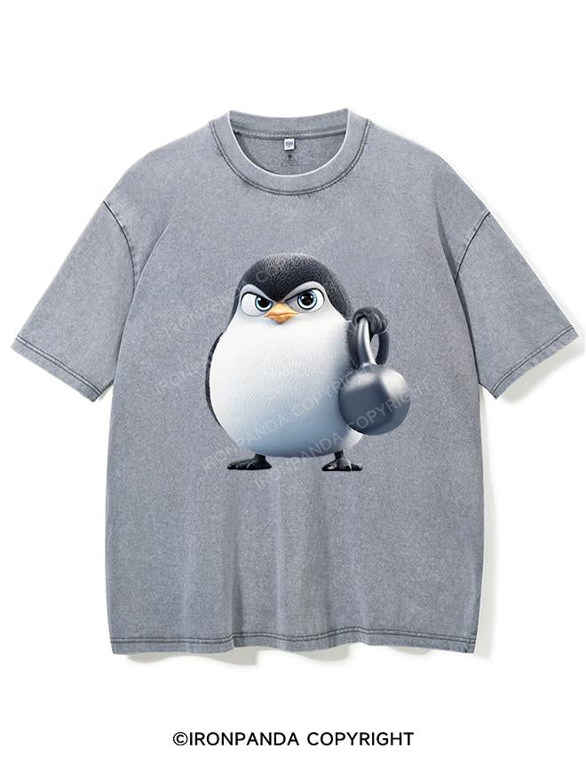 KETTLEBELL-WIELDING PENGUIN VINTAGE GYM SHIRT