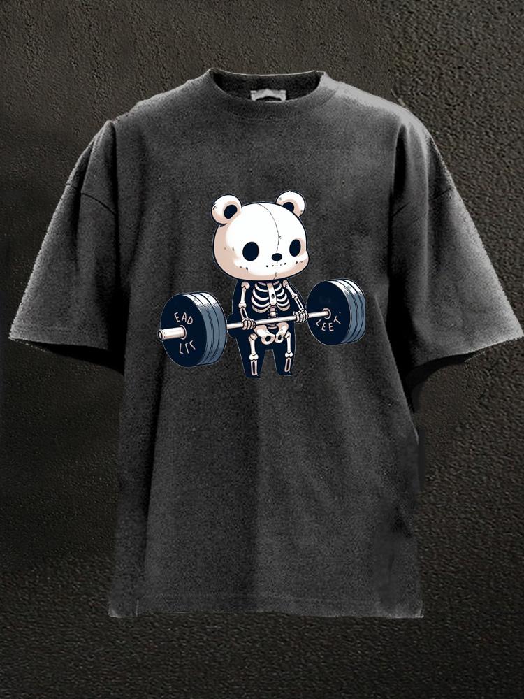 weightlifting skeleton bear Washed Gym Shirt