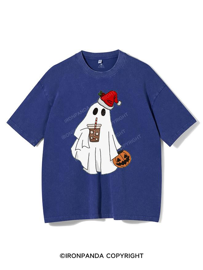 SANTA GHOST WITH PUMP AND COFFEE VINTAGE GYM SHIRT