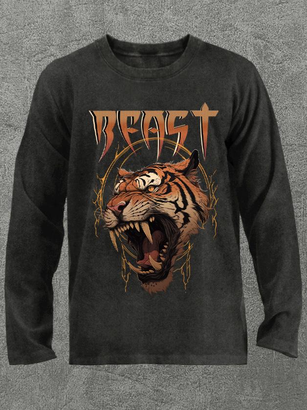 Fierce tiger head Washed Gym Long Sleeve Shirt