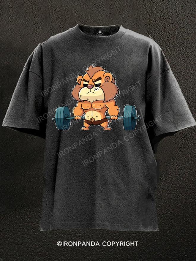 Gym Lion Bodybuilder Washed Gym Shirt