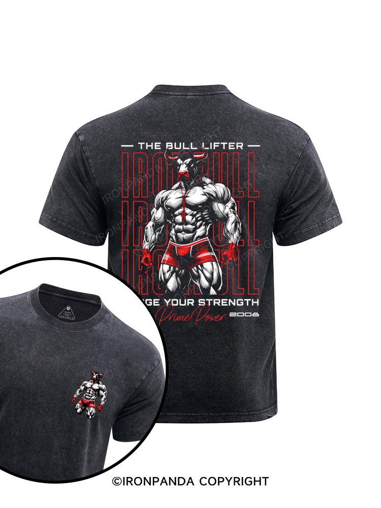 bull bodybuilding printed Washed Gym Shirt