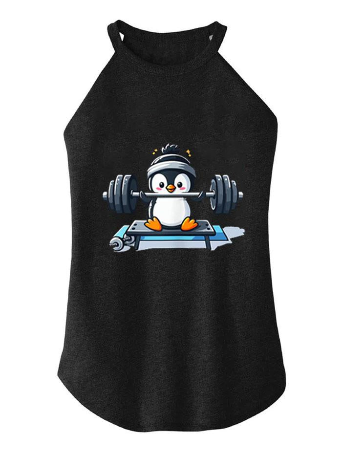 CUTE PENGUIN WEIGHTLIFTING  ROCKER COTTON TANK