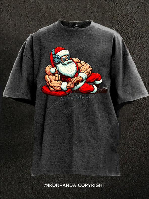 Bodybuilder Santa Claus Washed Gym Shirt