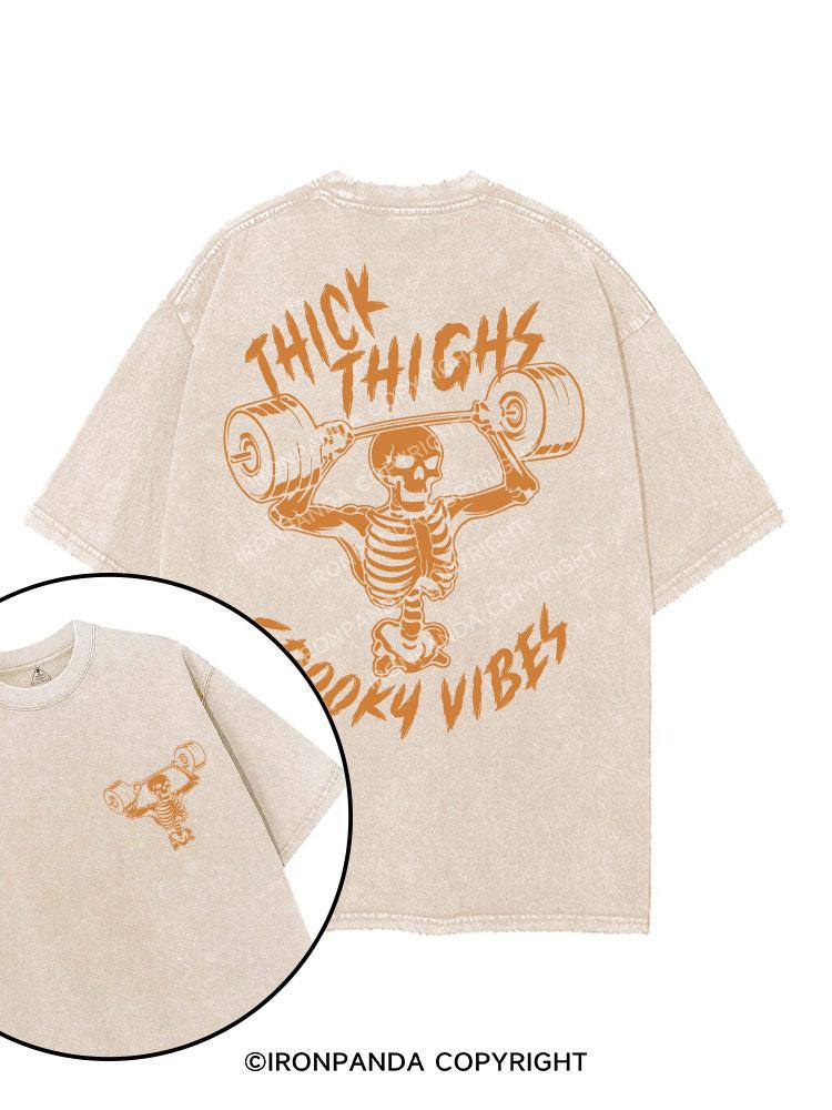 thick thighs spooky vibes printed Gym Shirt