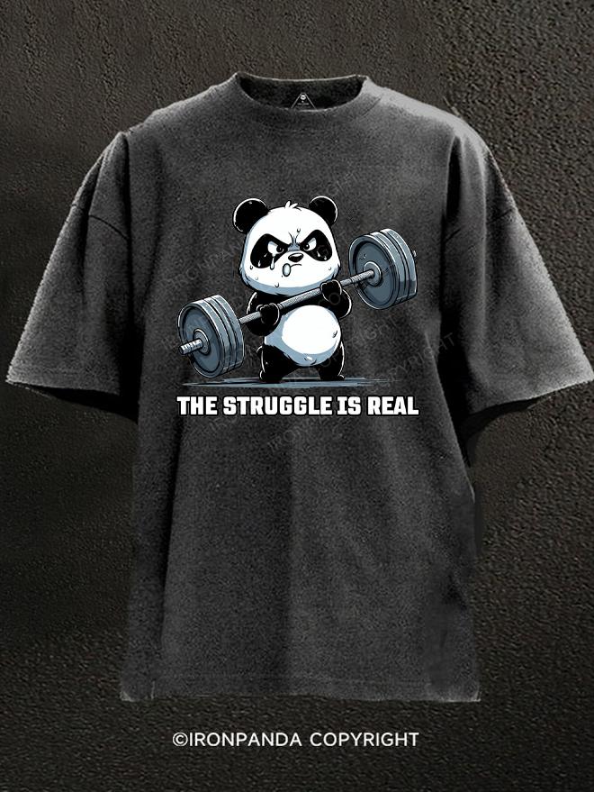 The Struggle Is Real Panda Weightlifting Washed Gym Shirt