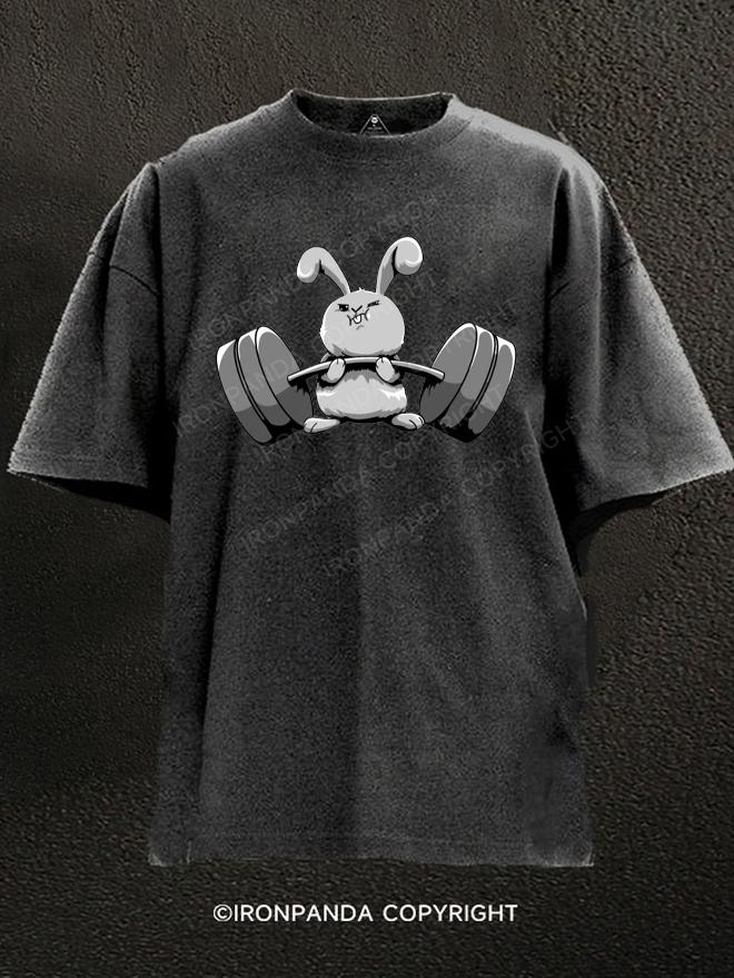 Funny Rabbit Weight Lifting Washed Gym Shirt