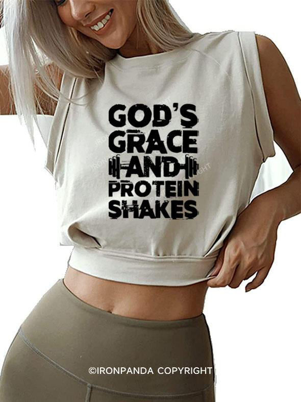 GOD'S GRACE AND PROTEIN SHAKE SLEEVELESS CROP TOPS