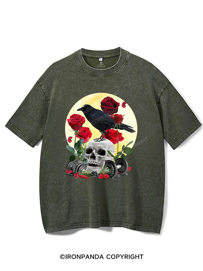 CROW ROSES SKELETON VINTAGE GYM SHIRT