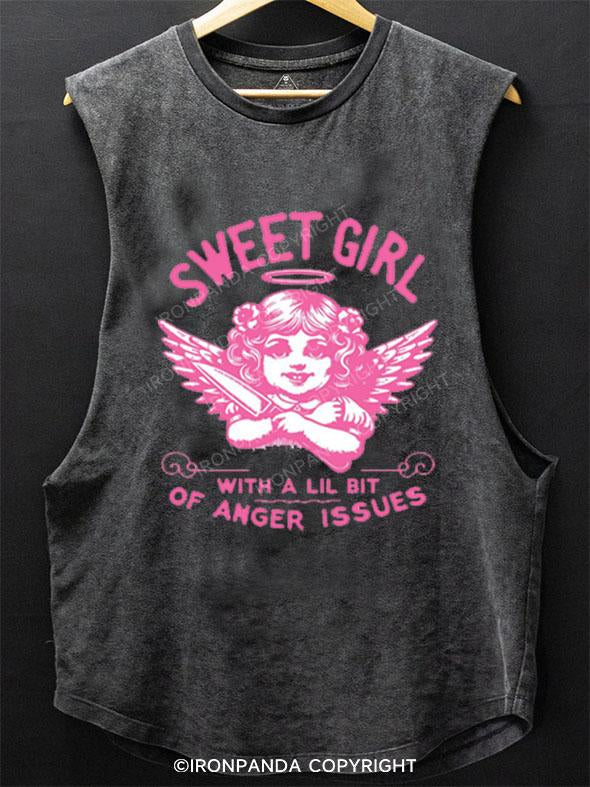 SWEET GIRL WITH A LIL BIT OF ANGER ISSUES SCOOP BOTTOM COTTON TANK