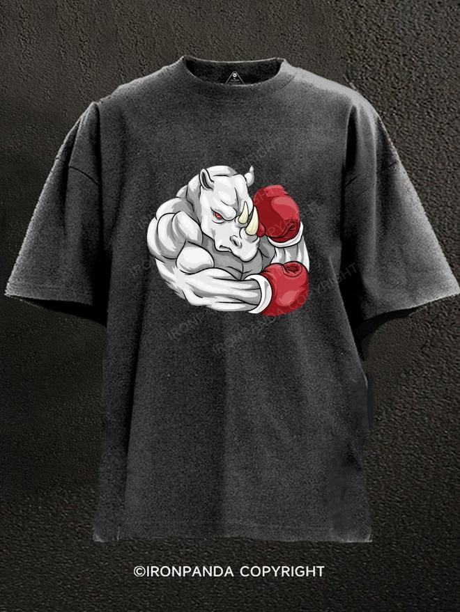 rhino as a boxer Washed Gym Shirt