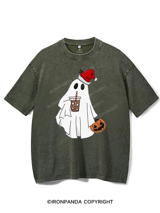 SANTA GHOST WITH PUMP AND COFFEE VINTAGE GYM SHIRT