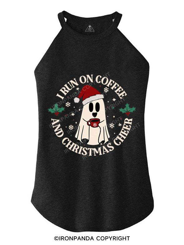 I RUN ON COFFEE AND CHRISTMAS CHEER TRI ROCKER COTTON TANK