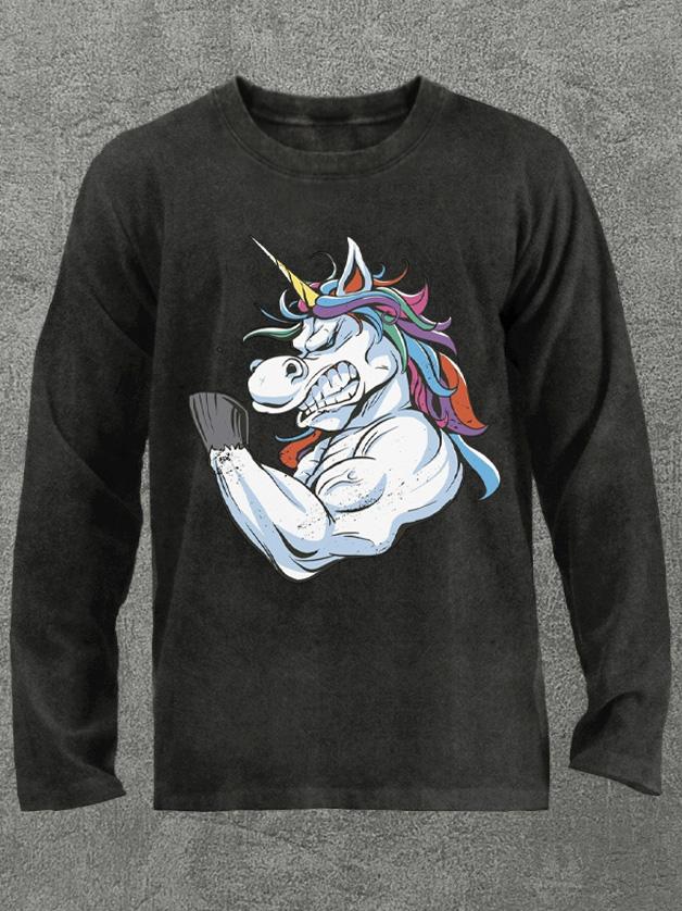 muscular unicorn Washed Gym Long Sleeve Shirt