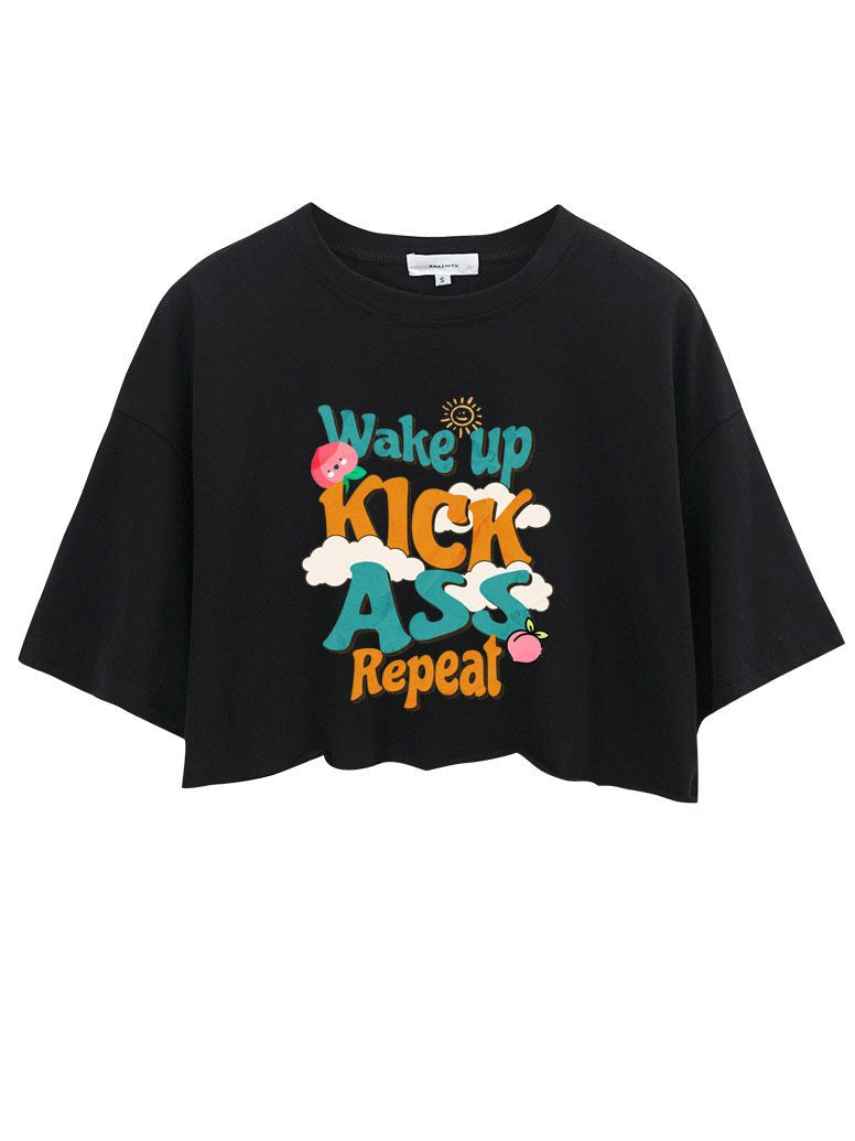 WAKE UP KICK ASS REPEAT CROP TOPS