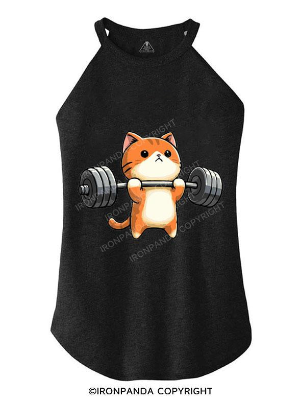 KITTEN DEADLIFTS, NO BIGGIE TRI ROCKER COTTON TANK