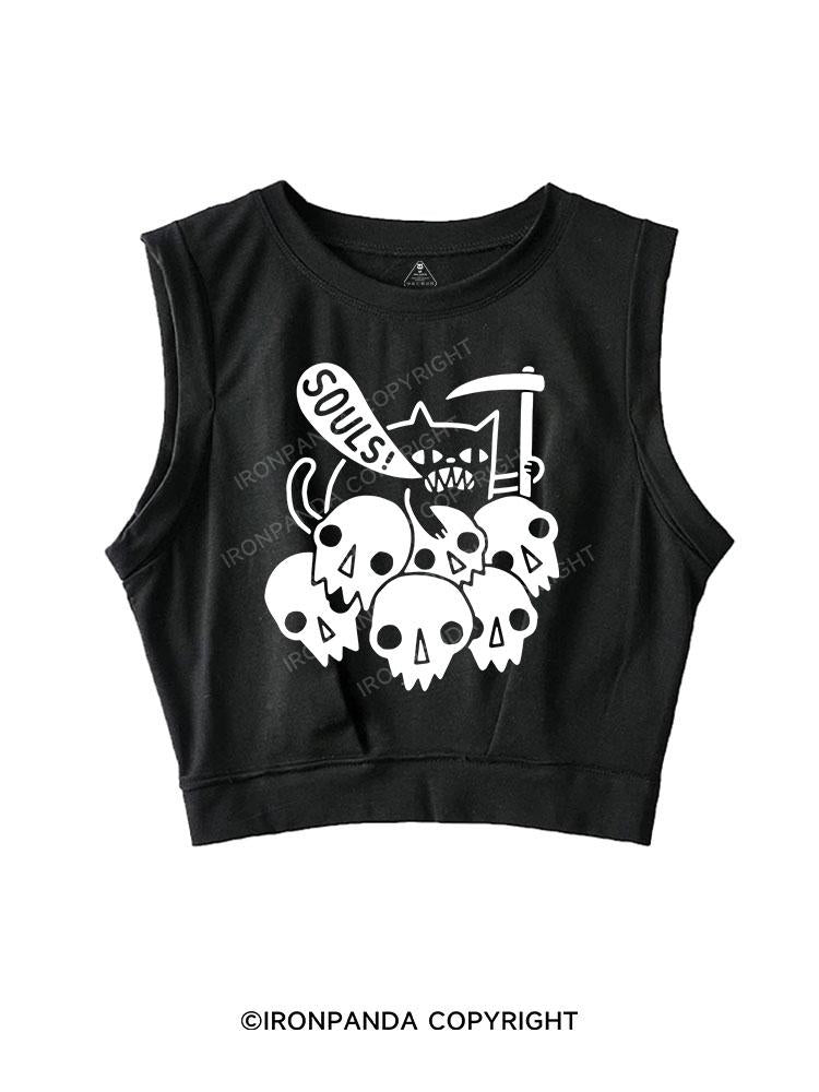 SOULS！CAT AND SKELETON SLEEVELESS CROP TOPS