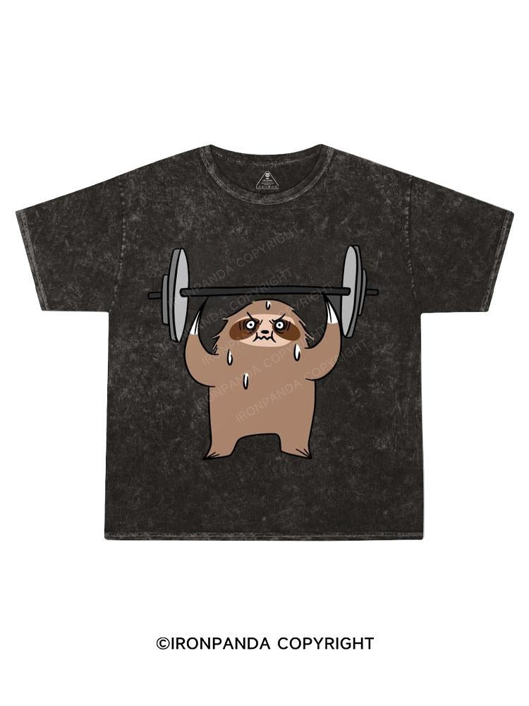 sloth weightlifting Kids Washed T-Shirt