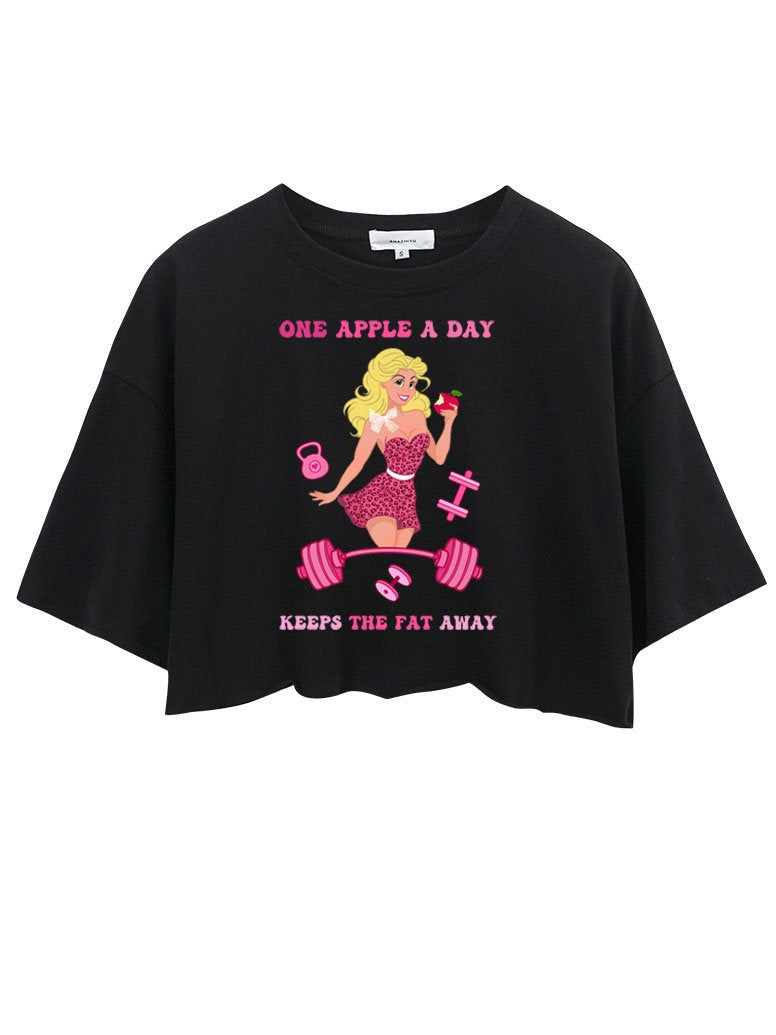 ONE APPLE A DAY KEEPS THE FAT AWAY CROP TOPS