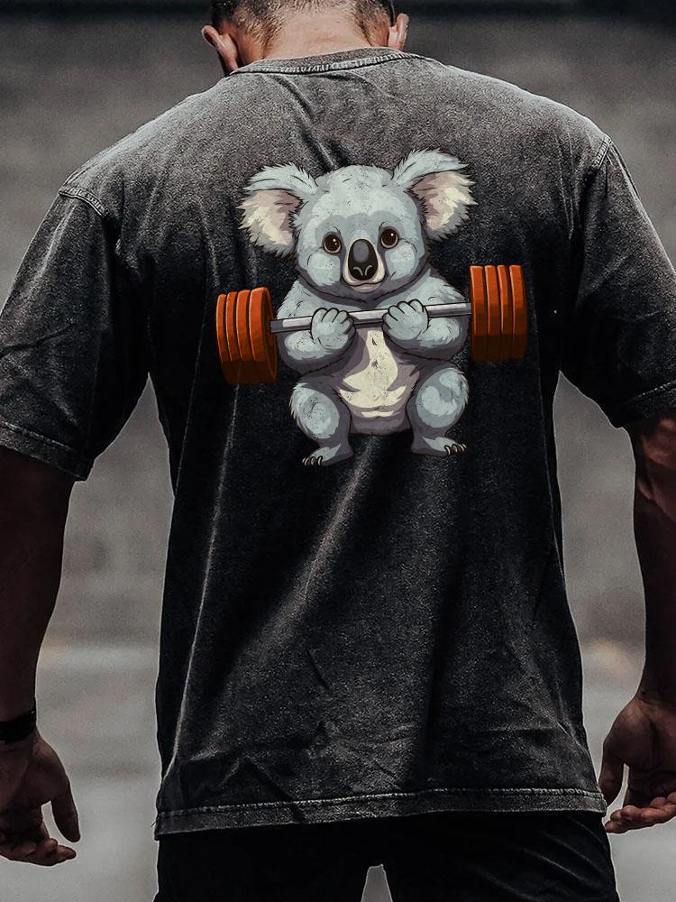 WEIGHTLIFTING KOALA back printed Washed Gym Shirt