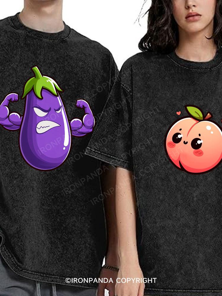 Eggplants&Peach Washed Matching Couple Gym Shirt