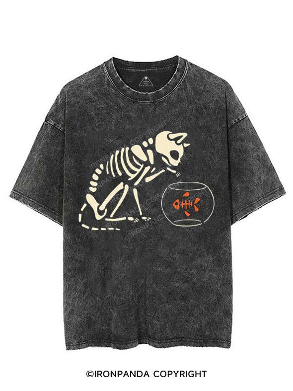 CAT AND FISH SKELETON VINTAGE GYM SHIRT