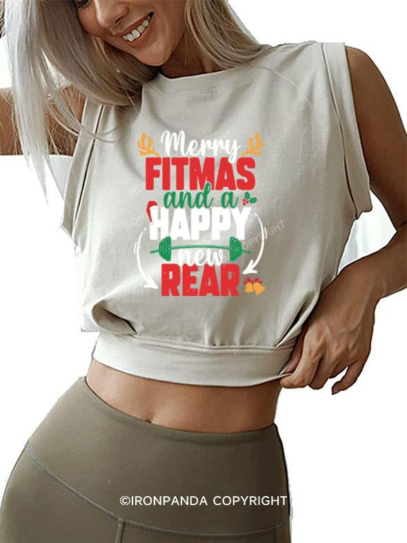 MERRY FITMASS AND A HAPPY NEW REAR  SLEEVELESS CROP TOPS