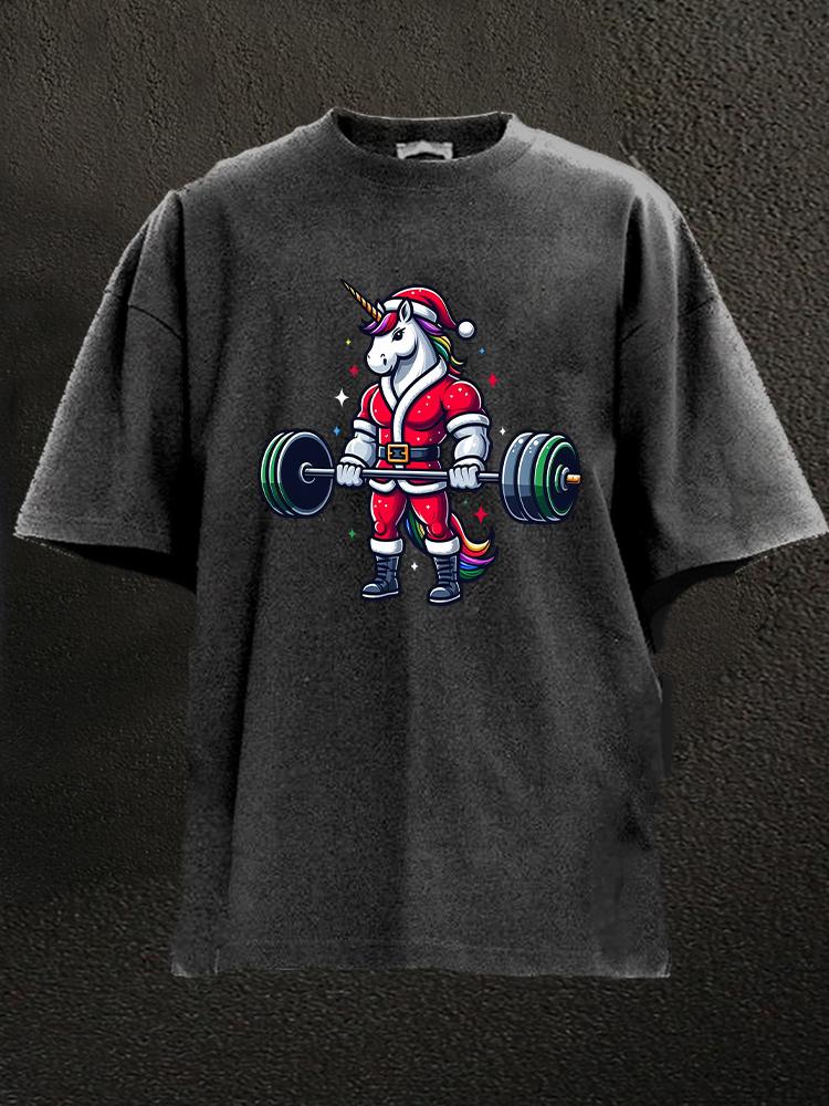 Xmas weightlifting unicorn Washed Gym Shirt