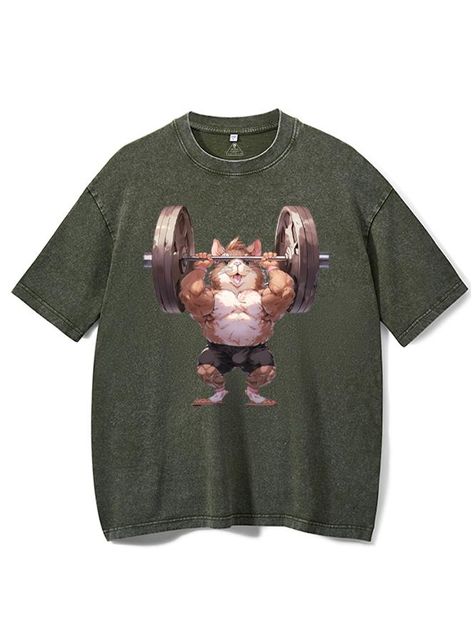 Strong Hamster with barbell Washed Gym Shirt