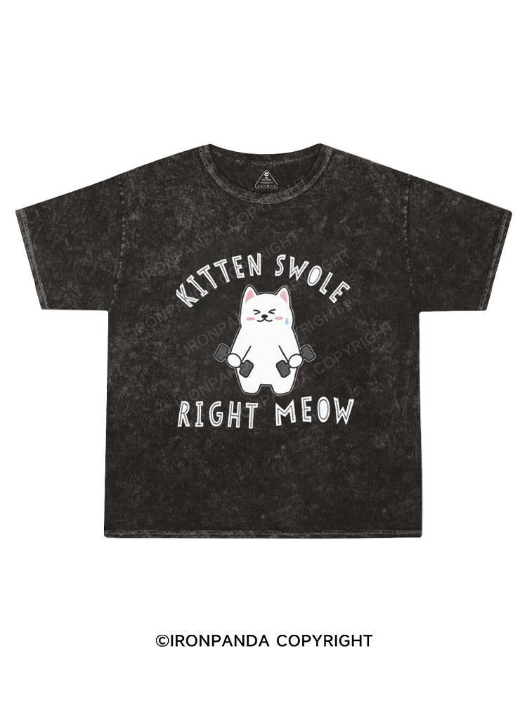 Weightlifting Cat Kids Washed T-Shirt