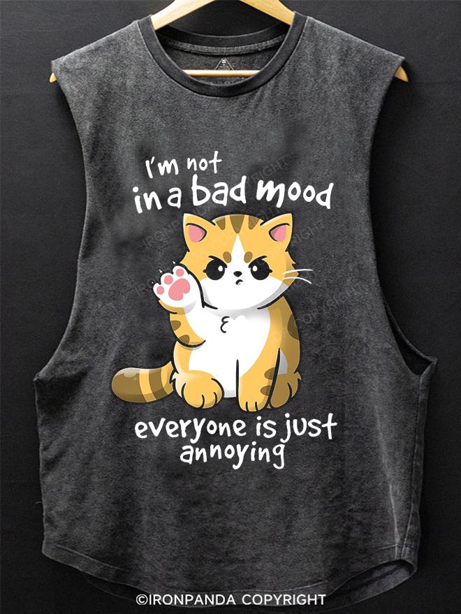 cat bad mood SCOOP BOTTOM COTTON TANK