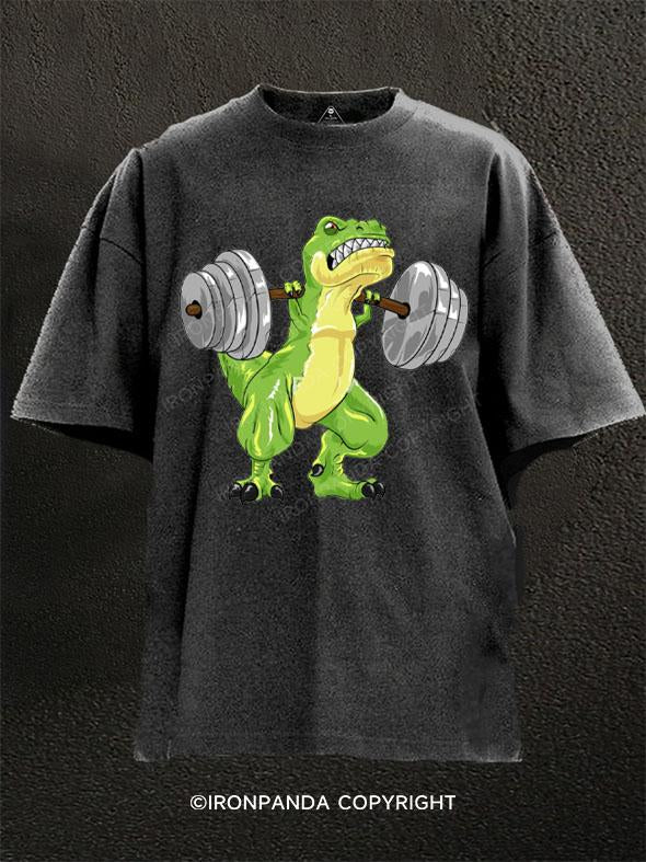 T-Rex Dinosaur squat Washed Gym Shirt