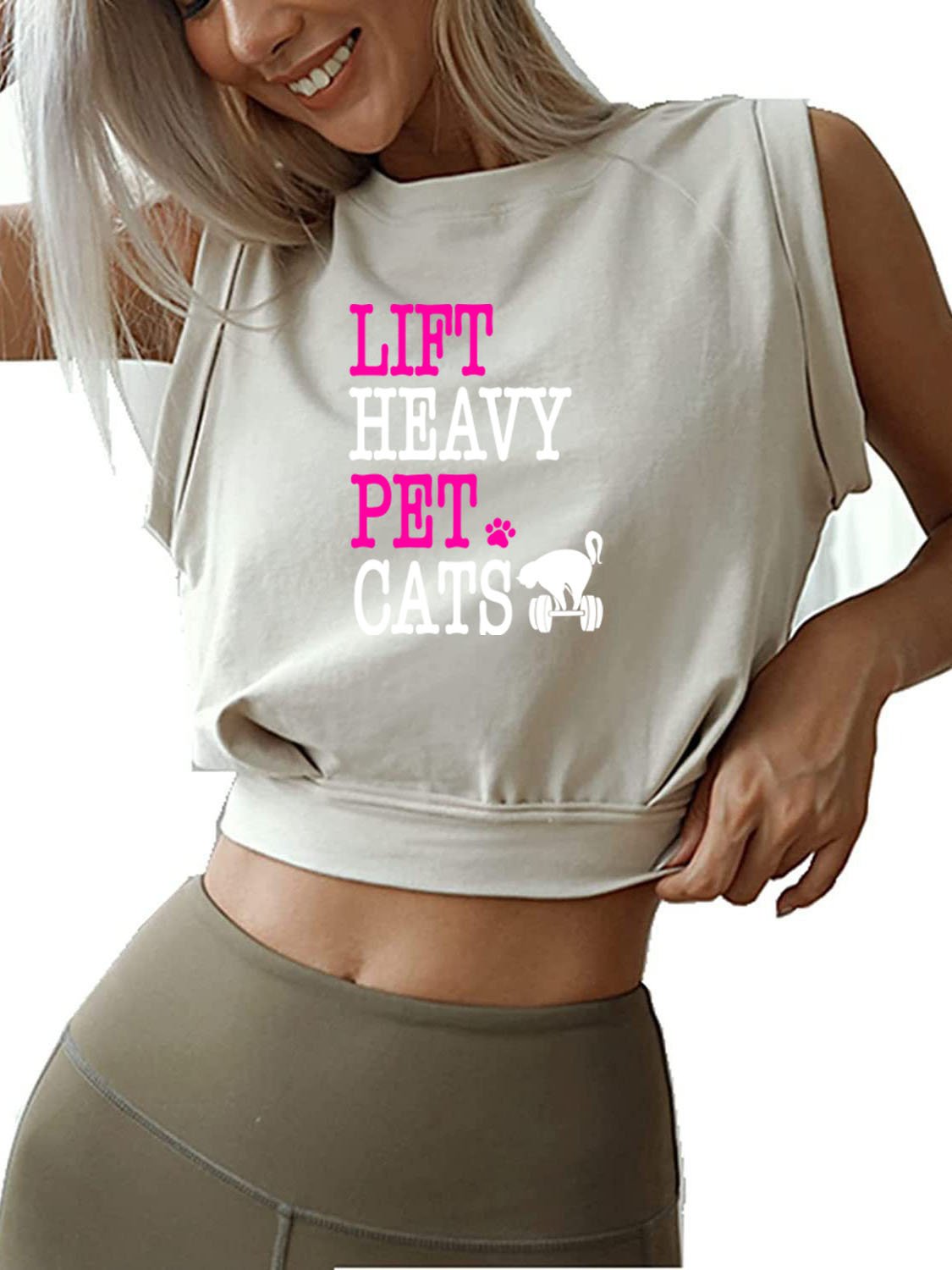 LIFT HEAVY PET CATS SLEEVELESS CROP TOPS