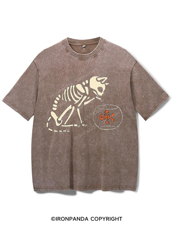 CAT AND FISH SKELETON VINTAGE GYM SHIRT