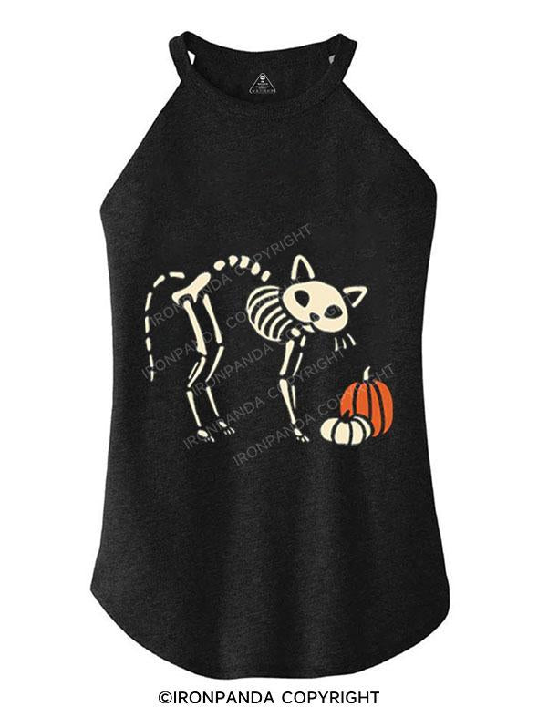 CAT AND PUMPKIN SKELETON TRI ROCKER COTTON TANK